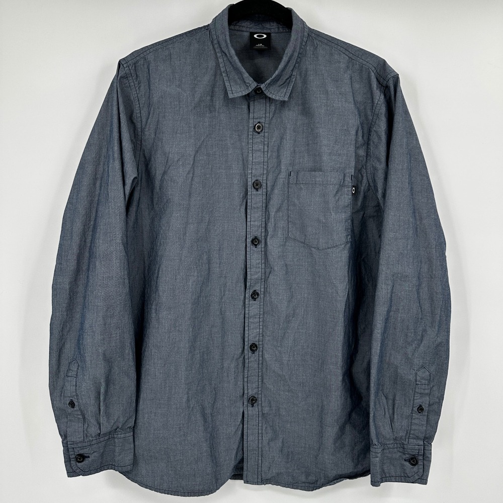 Oakley Mens Long Sleeve Button Down Dress‎ Shirt Chambray Regular Fit Large